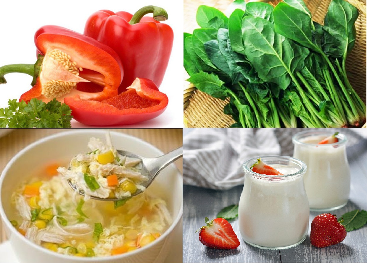 Các “siêu thực phẩm” tốt nhất để tăng cường miễn dịch cho trẻ: gà, ớt chuông đỏ, rau bina, sữa chua,...